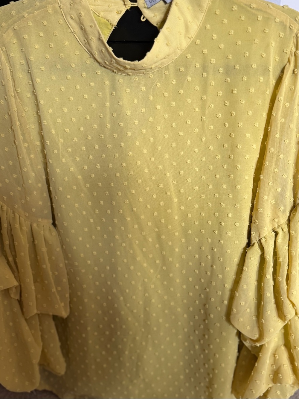 New w/out tag Wishlist neon Yellow/green Swiss Dot Ruffle Sleeve mock neck Tuni